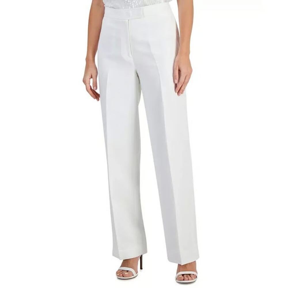 Annie Klein Suit Pants Linen Blend High Rise Wide-Leg White Size 12